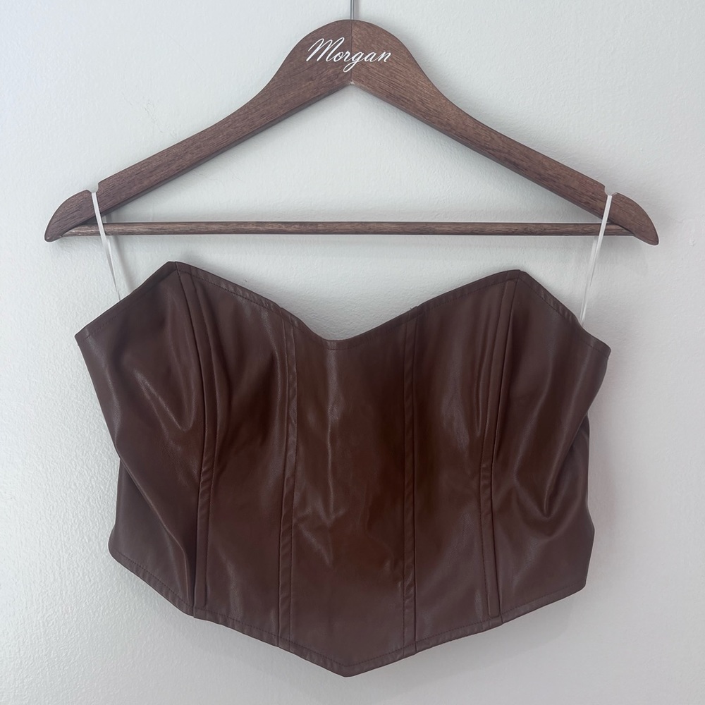 Princess Polly PU Bustier in Brown, Sz 10, Vegan Leather